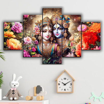 JB Creations Radha Krishna Home Decorative Painting For Wall Decor Digital Reprint 18 inch x 30 inch Painting(Without Frame, Pack of 5)