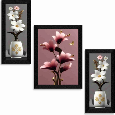 saf beautiful flower Premium wall decoration, living room Digital Reprint 14 inch x 24 inch Painting(With Frame, Pack of 3)