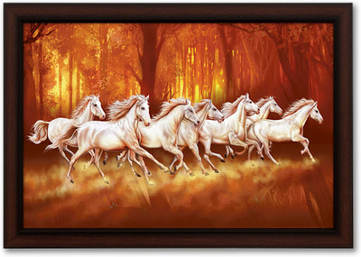 Masstone Vastu Seven Running Lucky Horses UV Sugar Matt Textured Effect Framed HD Digital Reprint 14 inch x 20 inch Painting(With Frame)