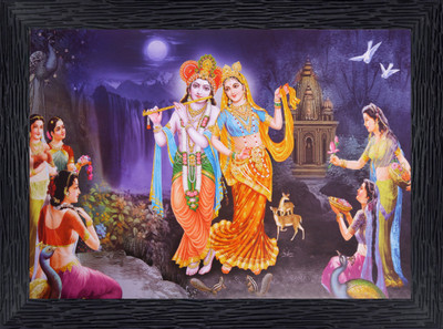 BISRAT CREATIONS Shri Krishna radha photo frame | size=10 inch /13.5 inch Digital Reprint 14 inch x 10 inch Painting(With Frame)