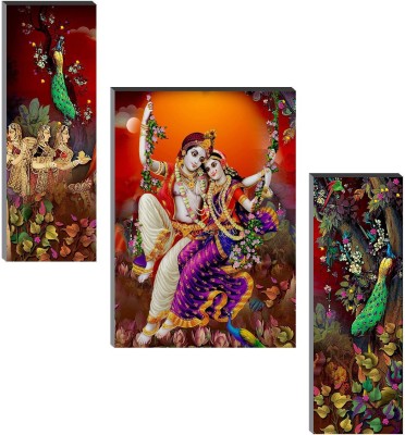 saf Radha Krishna Digital Reprint 12 inch x 18 inch Painting(With Frame, Pack of 3)