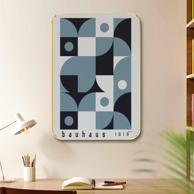 Aartify Bauhaus 1919 Geometric Wall Art | Modern Abstract Blue & Grey Framed painting Digital Reprint 24 inch x 18 inch Painting(With Frame)