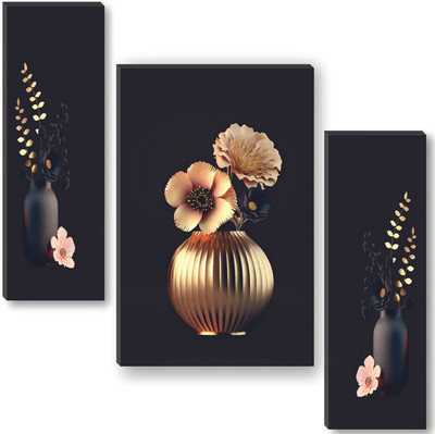 saf beautiful flower pot UV textured self adeshive Digital Reprint 18 inch x 12 inch Painting(Without Frame, Pack of 3)
