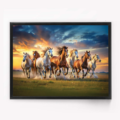 DECO THE HOME 7 Running Horses Vastu Art Frame | Shiv Energy Wall Painting for Home & Office Digital Reprint 12 inch x 9 inch Painting(With Frame)