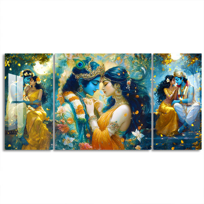 Five Kraft Radha Krishna Triptych Acrylic Set of 3 Wall Art Love Painting Hindu Decor Acrylic 24 inch x 48 inch Painting(Without Frame)
