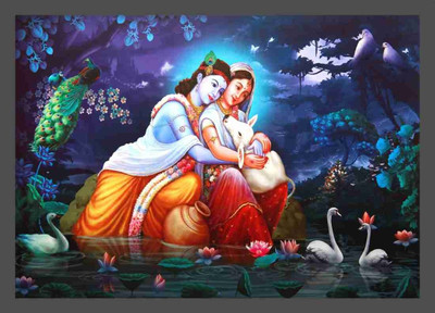 ANSHUL INTERNET CANVAS PAINTING RADHA KRISHNA 23 Canvas 48 inch x 24 inch Painting(Without Frame)