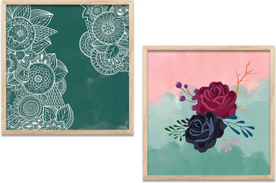 KOTART Floral Wall Art Home Decor Wall Painting For Living Room Office Bedroom Digital Reprint 8 inch x 8 inch Painting(With Frame, Pack of 2)