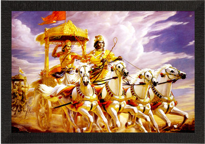 eCraftIndia Krishna with Arjun on Rath Satin Matt Texture UV Art Painting Ink 10 inch x 14 inch Painting(With Frame)