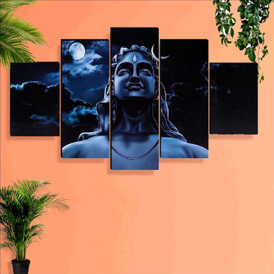 SNDArt 30 inch Set Of 5 Adiyogi Wall Painting for Home Decoration Self Adhesive Sticker(Pack of 1)