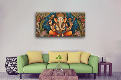 Aadee craft Ganapati Wall Art – Modern Skyline Reflection Canvas (24x48 Inch) Canvas 24 inch x 48 inch Painting(Without Frame)