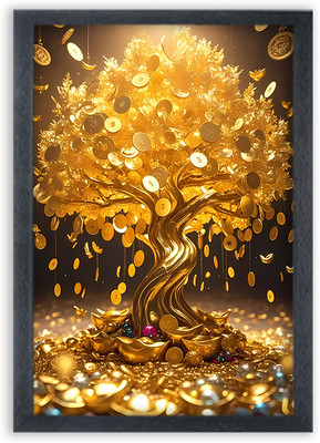 Choudhary Bro Choudhary bro Golden Tree Photo Frame For Wall Mounted Painting (10 * 14 Inches) Digital Reprint 10 inch x 14 inch Painting(With Frame)