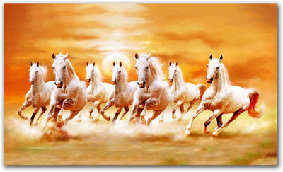 Anweshas Rolled Canvas Painting Without Frame for Home & Office - Seven Horses Canvas 20 inch x 32 inch Painting(Without Frame)
