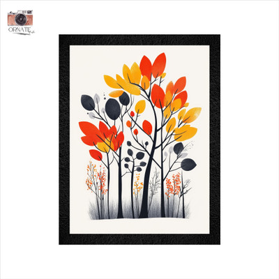 ORNATE PROFILE frame Colorful abstract trees with orange, yellow and red leaves Digital Reprint 12 inch x 8 inch Painting(With Frame)