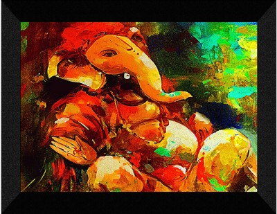 saf Lord Ganesha Religious Art Wall Décor Painting Digital Reprint 14 inch x 11 inch Painting(With Frame)