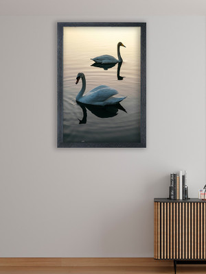 Devgifts Two Lovrly swans Painting Wall Mounted Photo Frame Digital Reprint 10 inch x 14 inch Painting(With Frame)