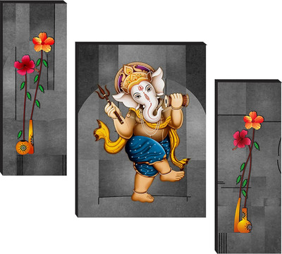 SNDArt Lord Ganesha Art Print Set Of 3 Self Adhesive MDF Painting Digital Reprint 12 inch x 18 inch Painting(Without Frame, Pack of 3)