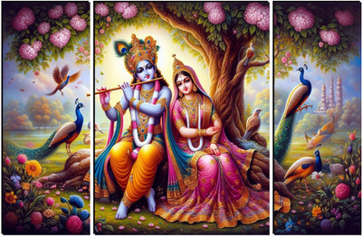 FRIZZY ARTS Love – Krishna & Radha Under Tree 3 Panel Canvas Art Digital Reprint 18 inch x 12 inch Painting(Without Frame, Pack of 3)