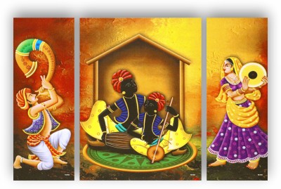 Khatu Crafts Folk Dance Painting Digital Reprint 12 inch x 18 inch Painting(Without Frame, Pack of 3)
