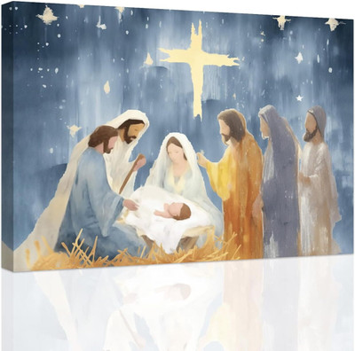 Vedic Vastu Canvas Nativity Baby Jesus Wall Art Nativity Scene Christmas Canvas 18 inch x 12 inch Painting(With Frame)