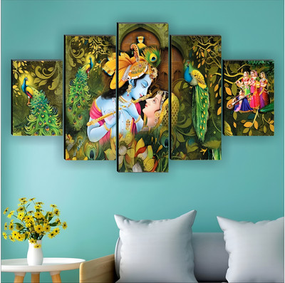 SNDArt (5P-9056) Radha Krishna Wall Décor 5 Panel MDF Digital Reprint 18 inch x 30 inch Painting(Without Frame, Pack of 5)