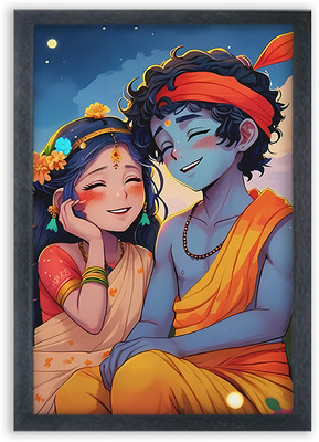 Devgifts Lord Krishna With Radha Frame Fro Wall Mounted Painting Digital Reprint 10 inch x 14 inch Painting(With Frame)