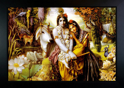 CrowdHall Radha Krishna Photo Frame | Radha Krishna Painting | RADHA KRISHNA Frame Digital Reprint 10 inch x 13.4 inch Painting(With Frame)