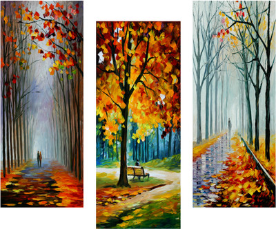 Masstone Forest Street View Modern Art 3 Piece MDF Digital Reprint 15 inch x 18 inch Painting(With Frame, Pack of 3)