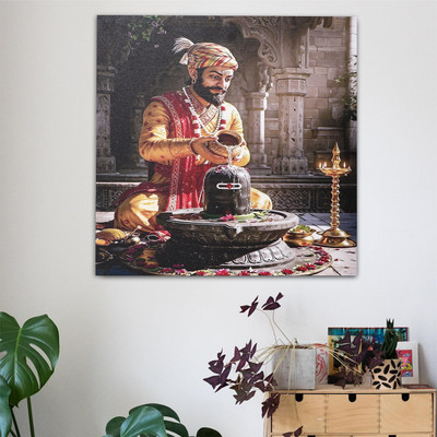 trendDecor Craft Chhatrapati Shivaji Maharaj Canvas Art Painting | Wooden Painting Canvas 23 inch x 23 inch Painting(With Frame)