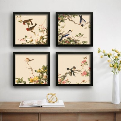 saf BIRDS Digital Reprint 19 inch x 19 inch Painting(With Frame, Pack of 4)