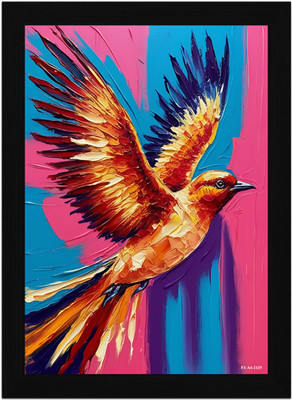 FRIZZY ARTS Phoenix Flight – Abstract Firebird in Motion Digital Reprint 20 inch x 14 inch Painting(With Frame)
