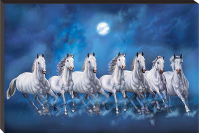 ArtMantra 7 Running Horses Vastu Digital Reprint 12 inch x 18 inch Painting(Without Frame)
