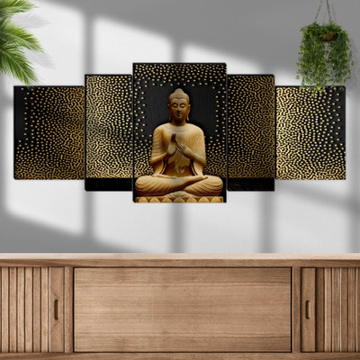 saf Buddha Large Set of 5 Digital Reprint 18 inch x 42 inch Painting(Without Frame, Pack of 5)
