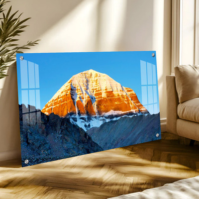 The HangingStory Mount Kailash Wall Painting for Living Room | Spiritual Vastu Wall Decoration Digital Reprint 18 inch x 24 inch Painting(With Frame)