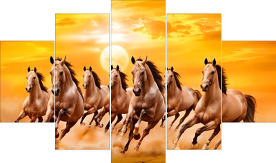 shashank Vastu 7 lucky Running White Horses 5 Panal MDF wall Painting Digital Reprint 18 inch x 30 inch Painting(Without Frame)