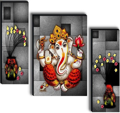 HALRE Set OF 3 Lord Ganesha Home Décor 3D Digital Reprint 12 inch x 18 inch Painting(Without Frame, Pack of 3)