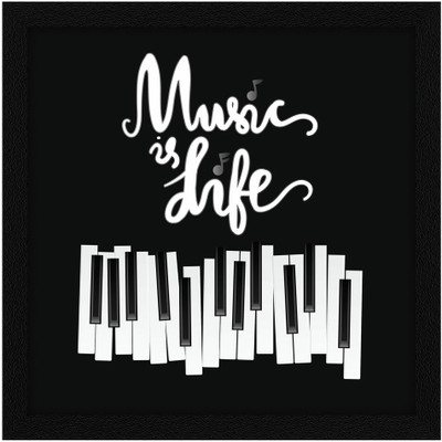 ArtX Motivational Quotes Wall Frame Art Painting For Home Decorative (Music Is Life) Ink 13 inch x 13 inch Painting(With Frame)