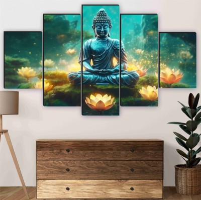 saf Buddha religious wall painting for living room, wall decoration, home decoration Digital Reprint 18 inch x 30 inch Painting(Without Frame, Pack of 5)