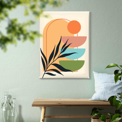 saf Abstract Modern Canvas Wall Art with Geometric Shapes and Botanical Leaf Design Canvas 24 inch x 18 inch Painting(Without Frame)