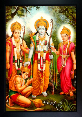 RV SALES Shri Ram Photo Frame | Sita Ram Photo Frame | Hanuman Ji Photo Frame Digital Reprint 9 inch x 7 inch Painting(With Frame)