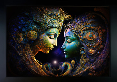 kngs crafts Radhe Krishna Murti Frame |Ethnic radha krishna frame Acrylic 14 inch x 10 inch Painting(With Frame)