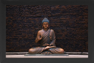 MHridayCraft MHC-LORD BUDDHA 25 GRAY A4 SIZE Digital Reprint 12 inch x 9 inch Painting(With Frame)