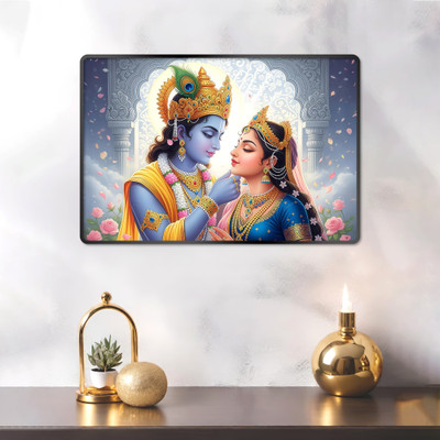 Indianara Radha Krishna Painting for Living | Bedroom | Pooja Room | Hotel Digital Reprint 12 inch x 18 inch Painting(With Frame)