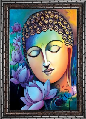 Indianara Indianara Lord Buddha Without Glass Framed Art Painting 10 X 13 INCH Digital Reprint 13 inch x 10 inch Painting(With Frame)