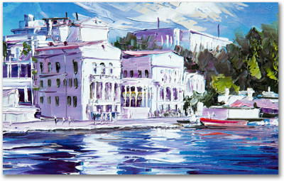 Anweshas Rolled Canvas Painting Without Frame for Home & Office - City Lake View Canvas 20 inch x 32 inch Painting(Without Frame)