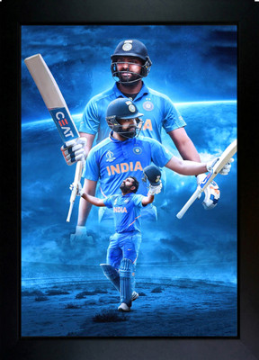 CrowdHall Rohit Sharma Photo Frame | Rohit Sharma Poster Digital Reprint 13.5 inch x 10 inch Painting(With Frame)