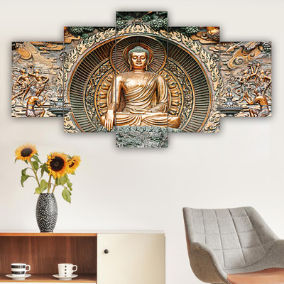 SWAMI SAMARTH WORLDWIDE Lord Buddha MDF UV Textured wall painting for decoration Digital Reprint 24 inch x 47 inch Painting(With Frame, Pack of 5)