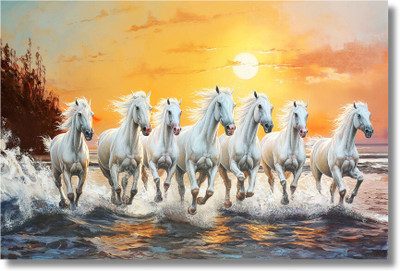 Viventiq 7 horses running vastu (without frame), 7 running horse, 7 running horse Canvas 24 inch x 36 inch Painting(Without Frame)