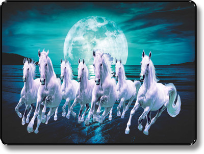 saf 7 Horses River FRAMED UV COATED Digital Reprint 11 inch x 14 inch Painting(With Frame)