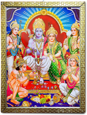 Peekdee Lord Brahma, Bishnoo and Mahesh Standing on Lotus Wooden Photo Framed Digital Reprint 16.9 inch x 12.9 inch Painting(With Frame)