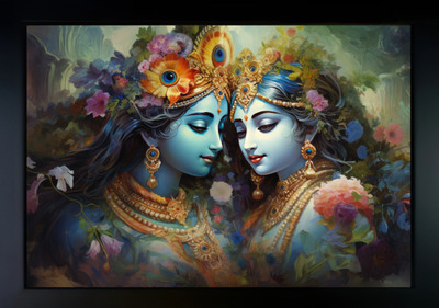 kngs crafts Radhe Krishna Murti Frame |Ethnic radha krishna frame Acrylic 14 inch x 10 inch Painting(With Frame)